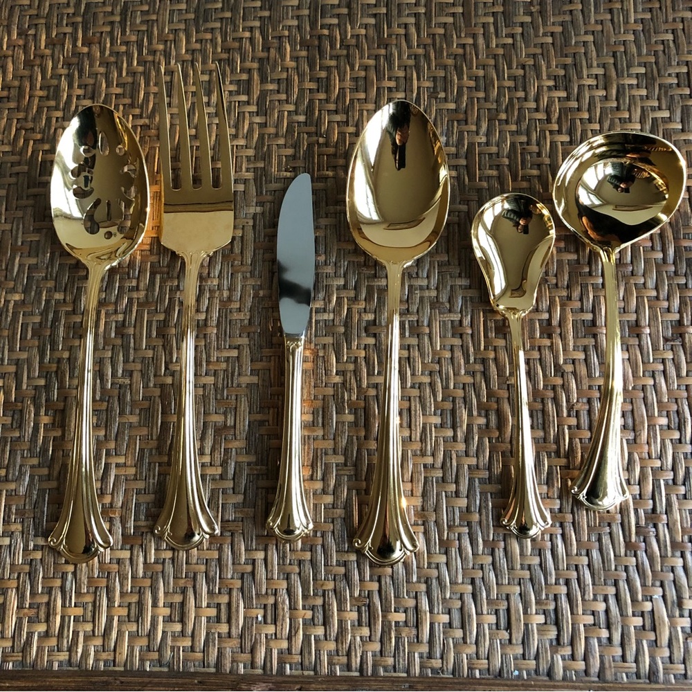 Six Serving Pieces Lyon Int'l Gold Resplendence Electroplated -  Stainle…